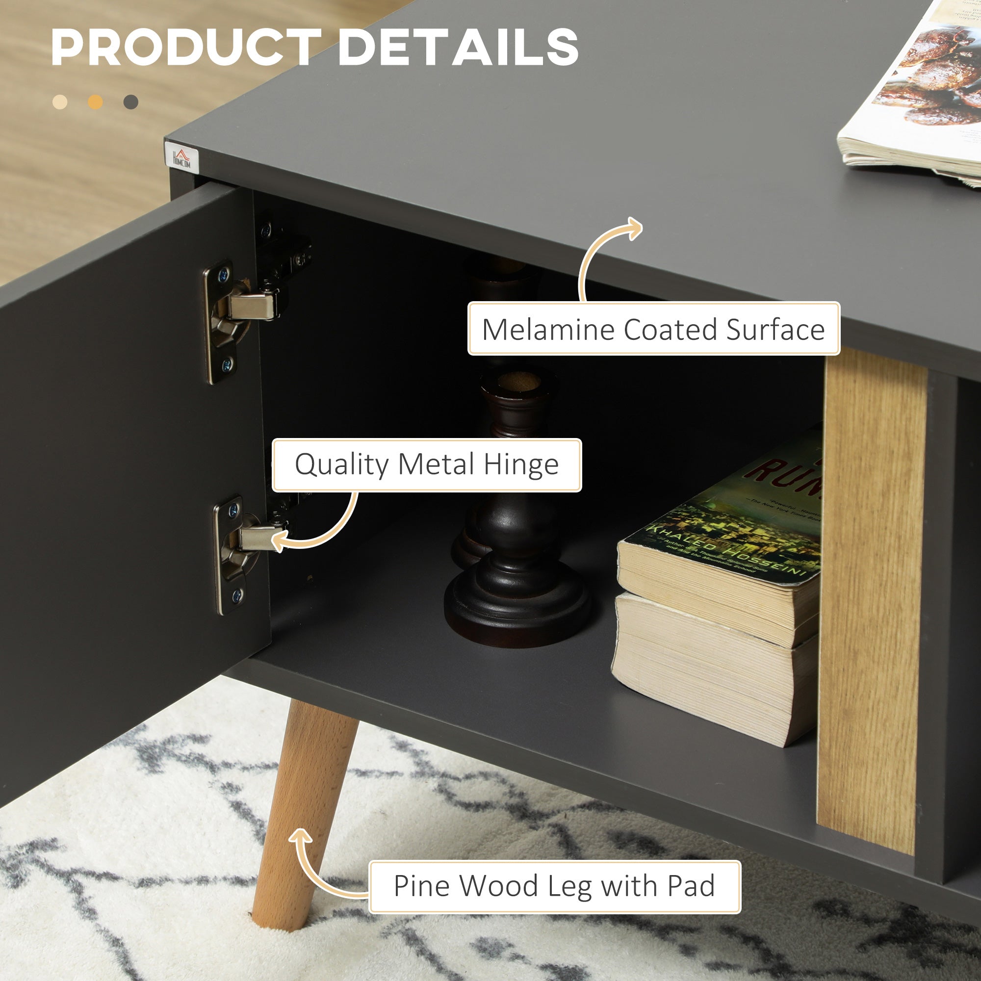 HOMCOM Coffee Table for Living Room, Modern Centre Table w/ Storage Compartments and Cabinets, Rectangular Side Table, 115x 58x 45cm, Grey | Aosom UK
