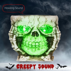 Kozy - 14cm 5.5" Skeleton Candy Bowl Outdoor Halloween Decoration, Halloween Prop with Sound Activated, Light Up Eyes, Sound Effects for Haunted House