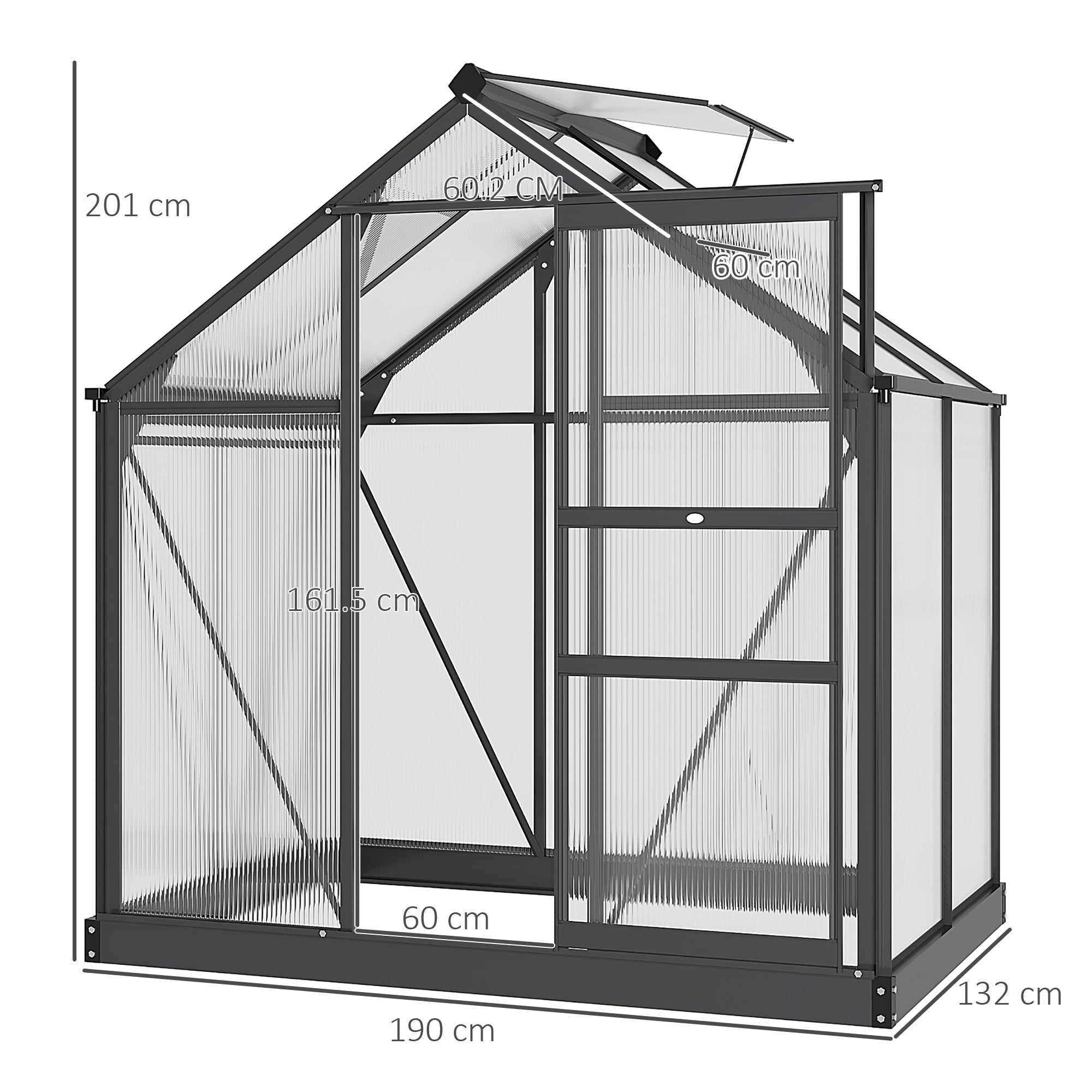 Kozy 6 x 4ft Polycarbonate Greenhouse, Large Walk-In Green House with Slide Door and Window, Garden Plants Grow House with Aluminium Frame and Foundation, Grey