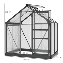 Kozy 6 x 4ft Polycarbonate Greenhouse, Large Walk-In Green House with Slide Door and Window, Garden Plants Grow House with Aluminium Frame and Foundation, Grey