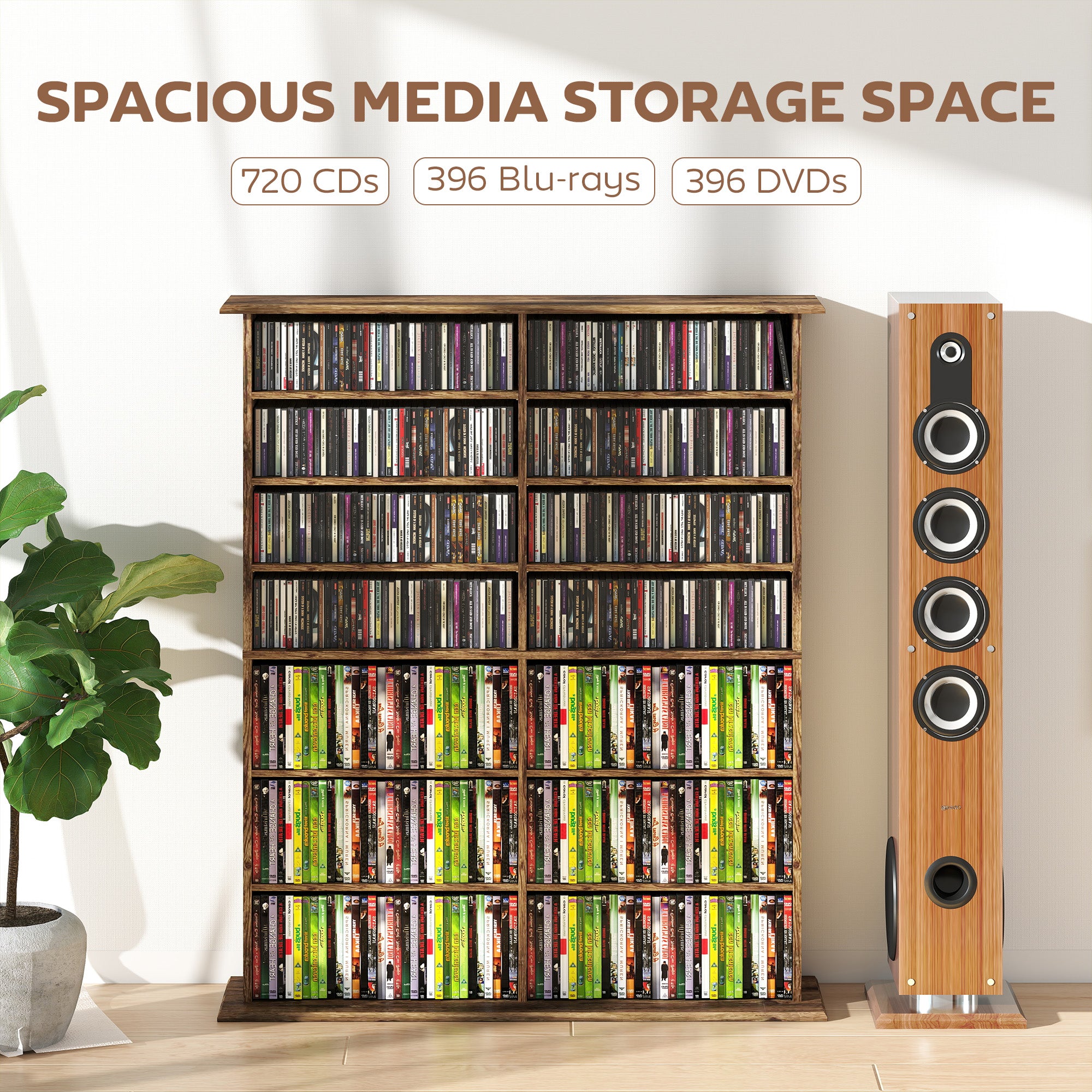 Kozy 16-Compartment Media Shelf - Rustic Brown