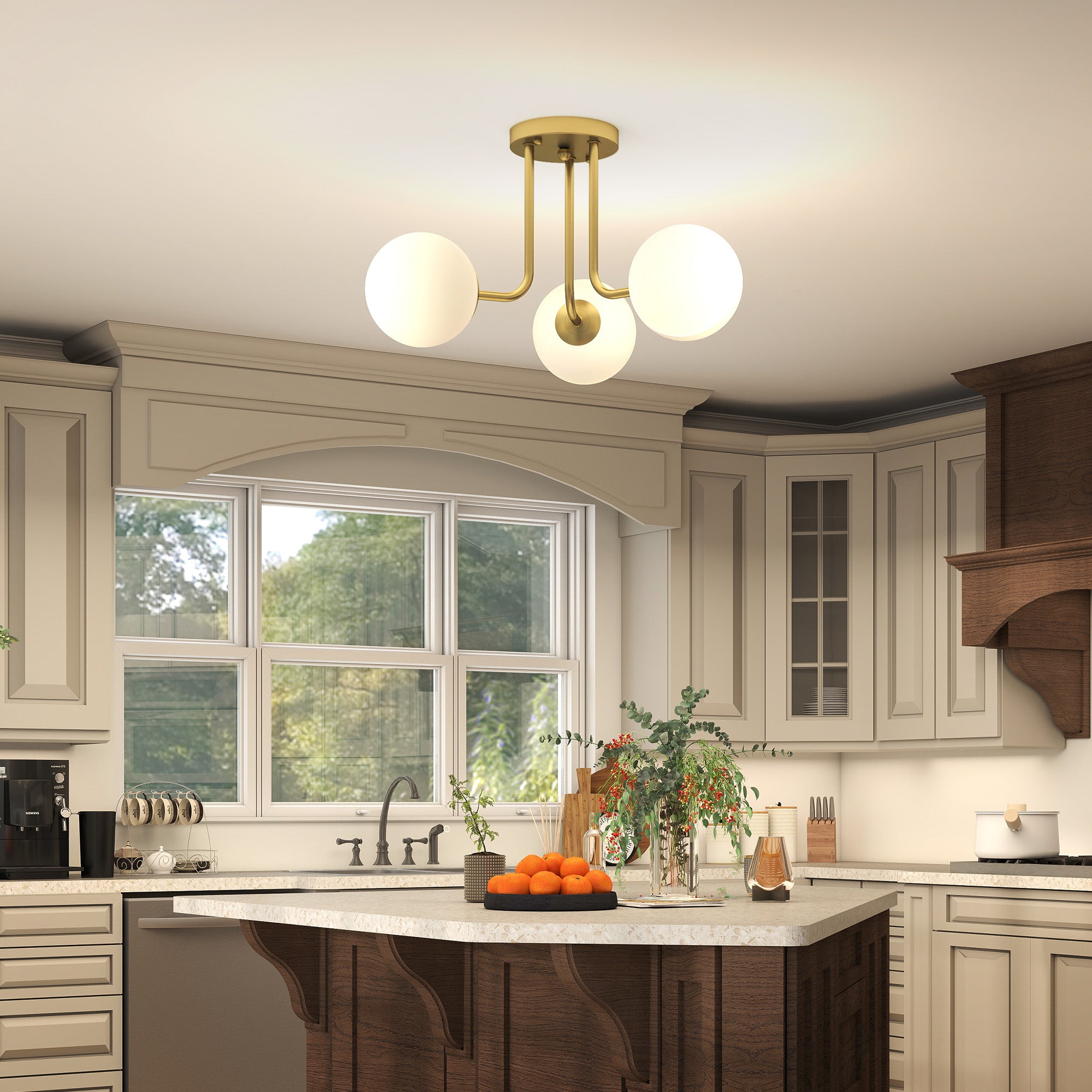 Kozy LED Ceiling Light with Globe Shades, Modern 3-Light Ceiling Light with G9 Sockets for Living Room, Bedroom, Dining Room, Bulbs Not Included, Gold Tone