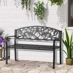 Outsunny Metal 2 Seater Patio Bench, Outdoor Garden Park Yard Furniture, Porch Chair, Black, 128L x 91H x 50W cm