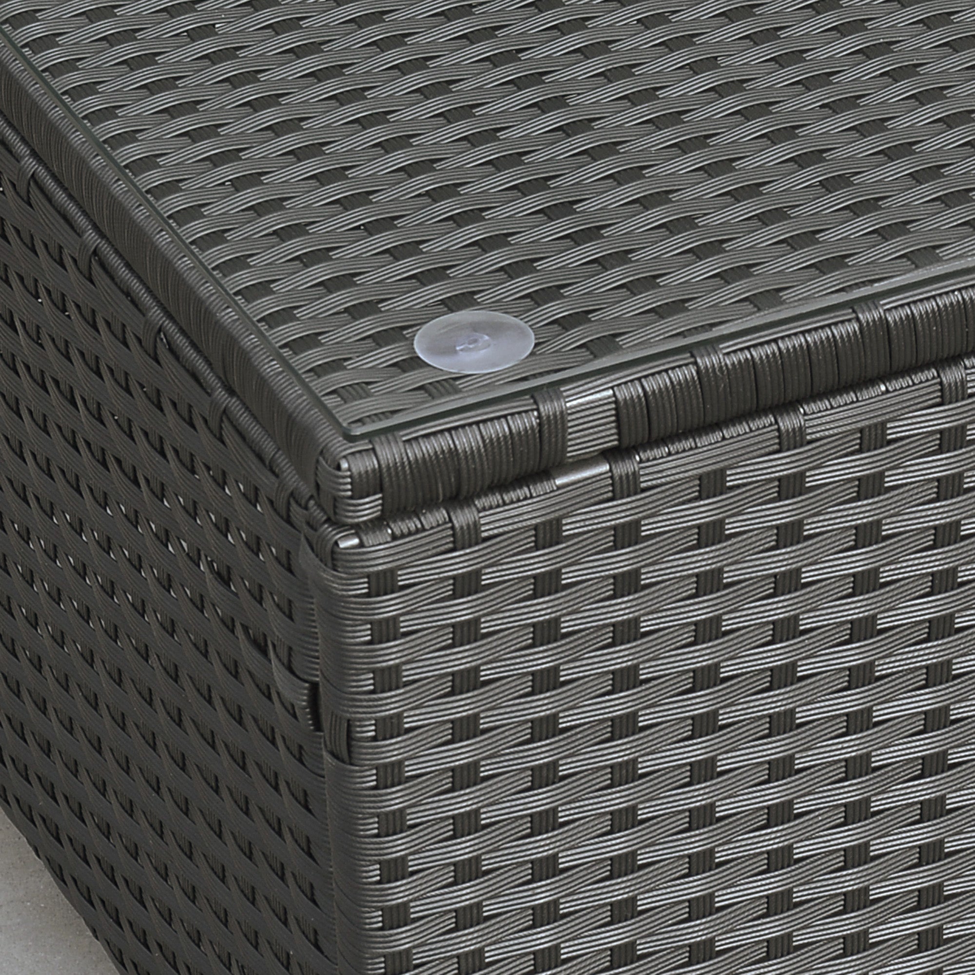 Kozy PE Rattan Coffee Table, Rectangular Outdoor Coffee Table with Tempered Glass Top, 70 KG Capacity for Garden, Balcony, Terrace, Patio, Black