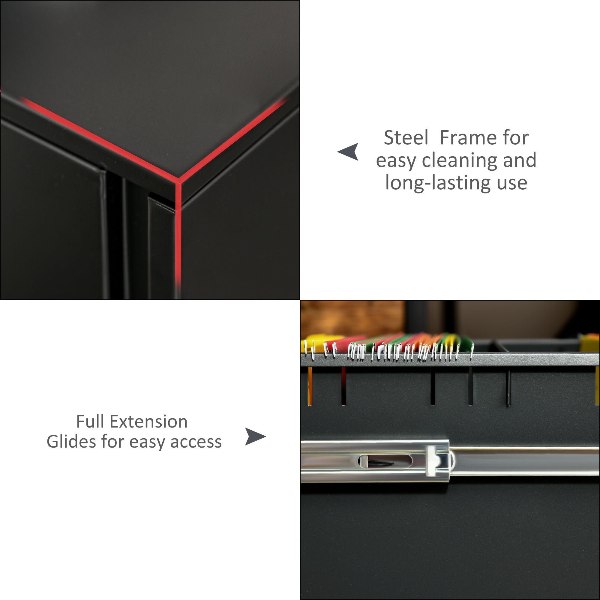 Kozy Metal Mobile File Cabinet with Wheels, Lockable 2 Drawer Filing Cabinet for A4, Legal, Letter, Compact Under Desk Storage Unit with Pre-Assembled Body for Home Office, 39 x 48 x 67cm, Black