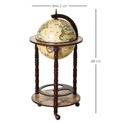 HOMCOM Antique Globe Mini Bar, Portable Beverage Cart with Wheels, Wine and Liquor Storage, Glass Bottle Holder