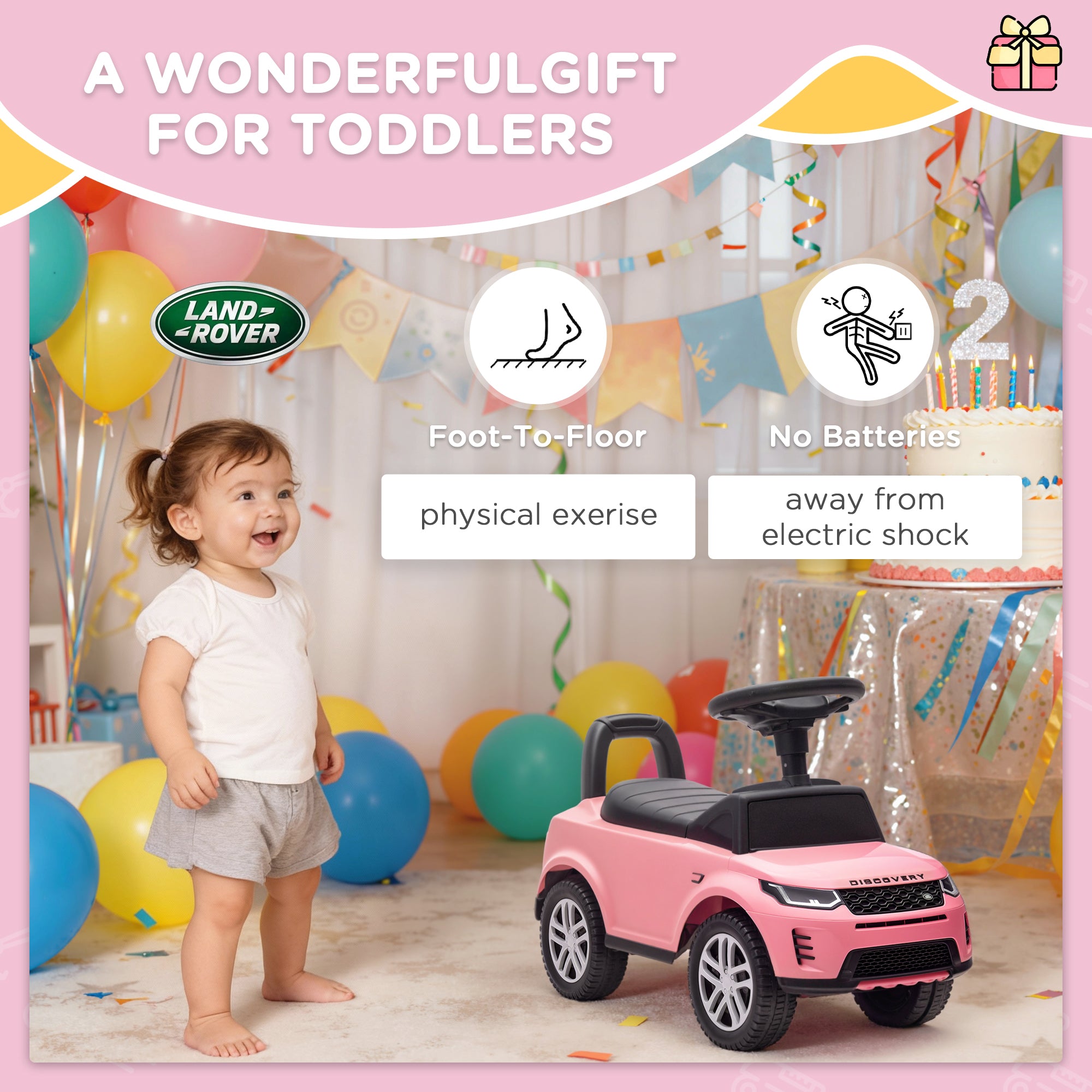 Kozy Land Rover Licensed Toddler Ride on Car with Horn, Engine Sounds, Under-Seat Storage, for 18-36 Months, Pink
