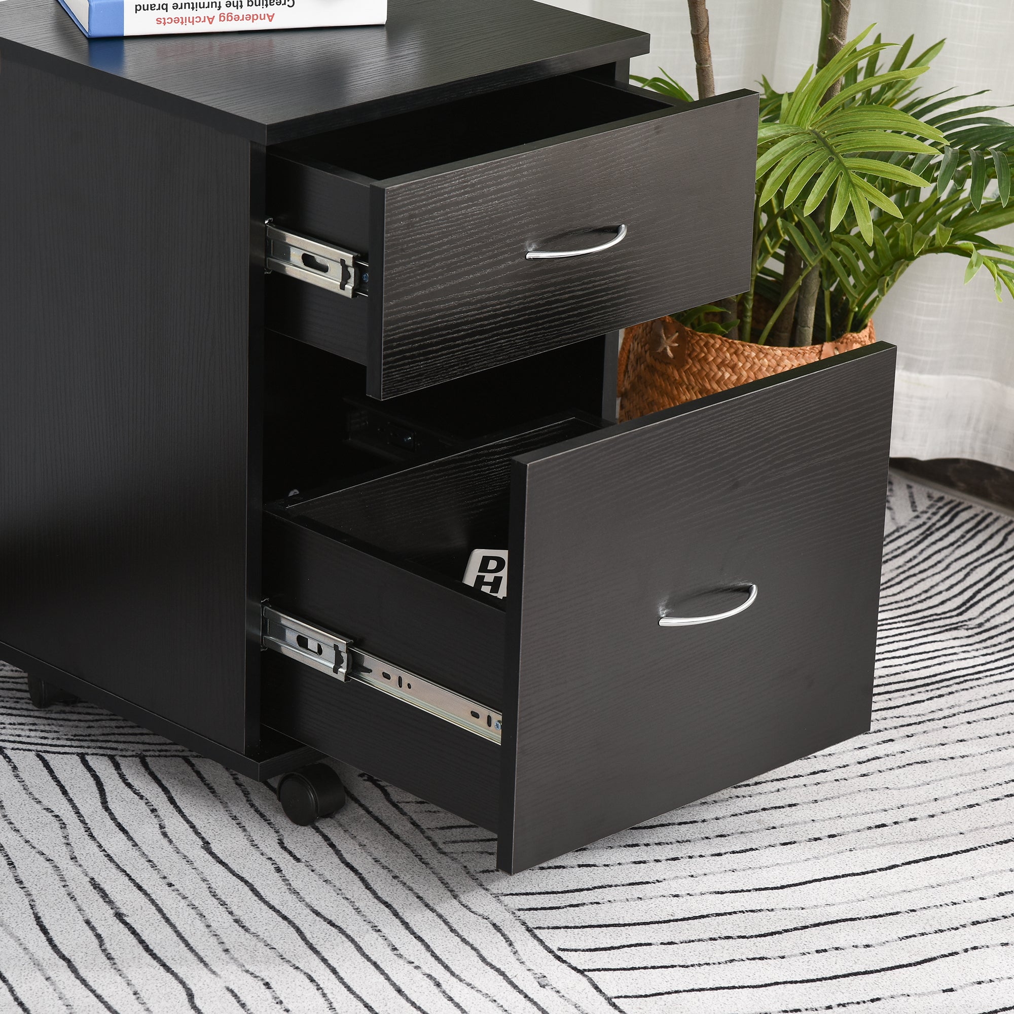 Kozy Two Drawer Filing Cabinet with Wheels- Black Wood Grain