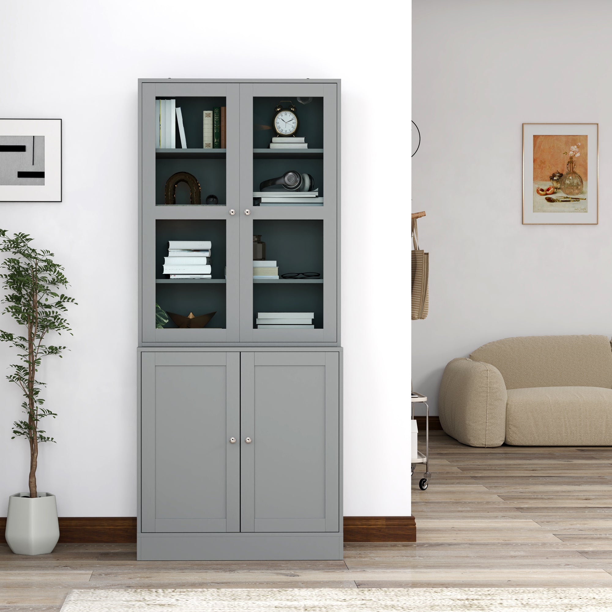 Kozy Double Storage Display Cabinet - Grey