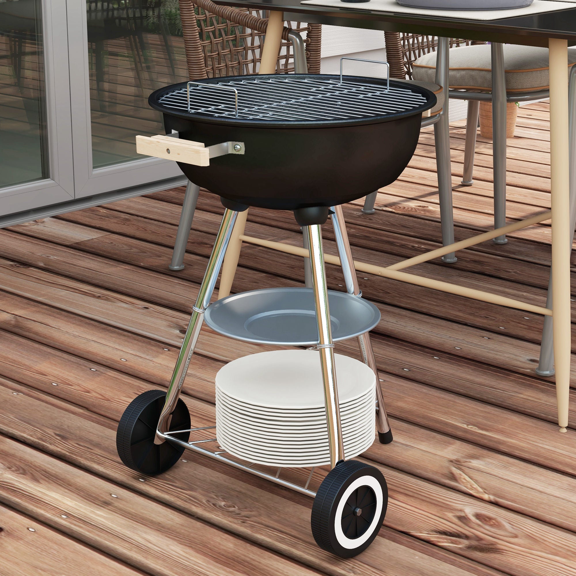 Kozy Portable Round Kettle Charcoal Grill BBQ Smoker with Lid Outdoor Heat Control Party Patio Barbecue Garden