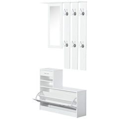 Kozy 2PC Shoes Storage Chest Cloths Rack Unit w/Mirror Multiple Shelves Large Storage Capacity Shoes Cabinet 6 Hooks Cloth Rack White