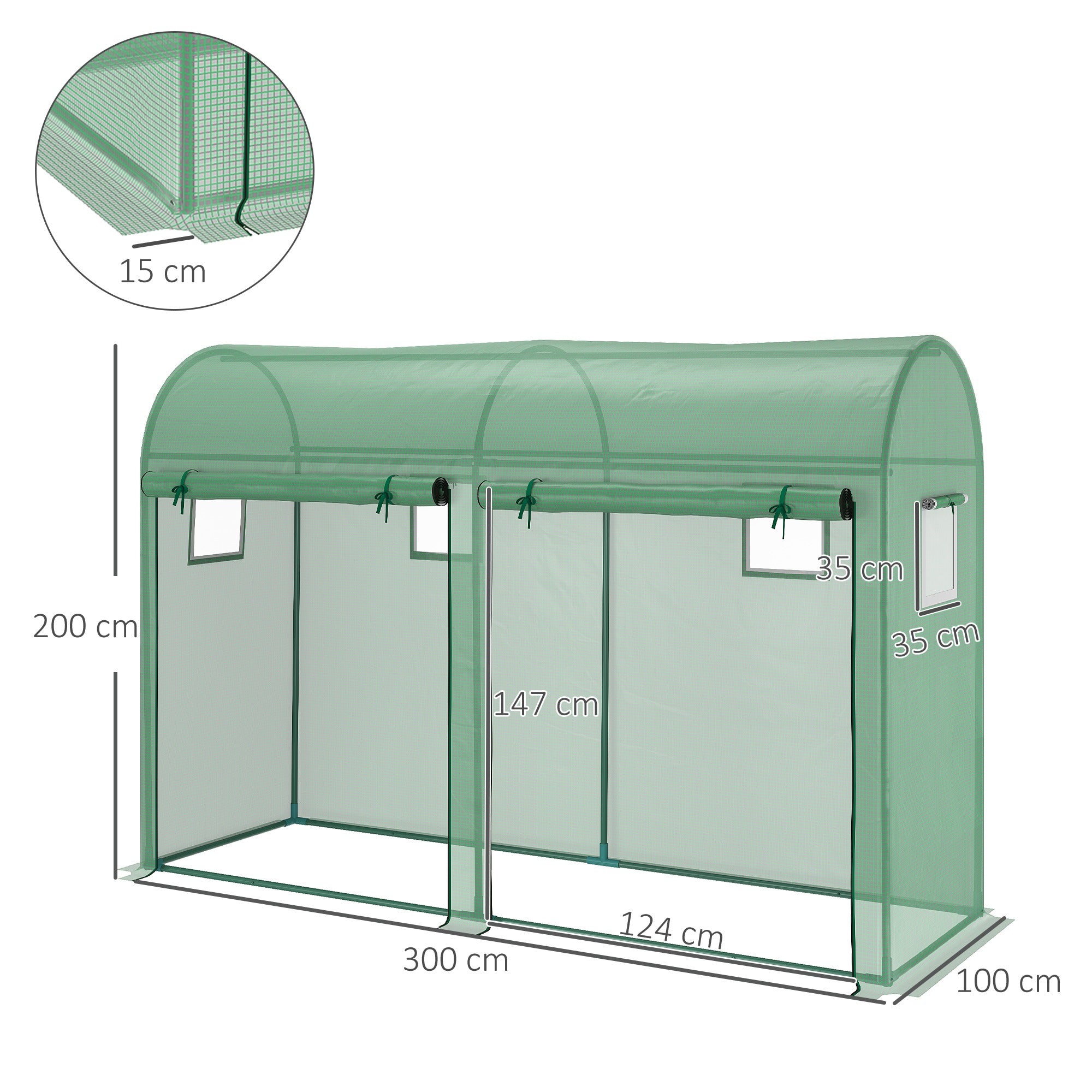 Kozy Walk-in Greenhouse, Tomato Greenhouse with Double Doors & 4 Windows, Garden Plant Growth Green House with PE Cover, Steel Frame, Green, 3 x 1 x 2 m