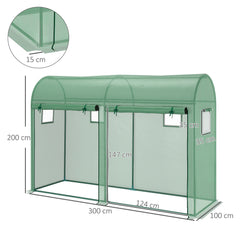 Kozy Walk-in Greenhouse, Tomato Greenhouse with Double Doors & 4 Windows, Garden Plant Growth Green House with PE Cover, Steel Frame, Green, 3 x 1 x 2 m
