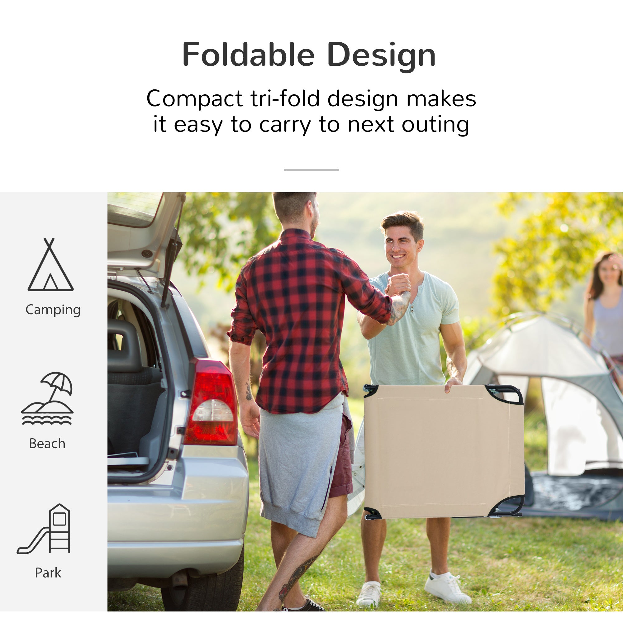 Kozy Outdoor Folding Sun Lounger with Face Hole, 4 Level Adjustable Backrest Reclining Garden Lounger, Garden Recliner Sunbed with 600 D Oxford Cloth Seat and Pillow for Beach, Beige