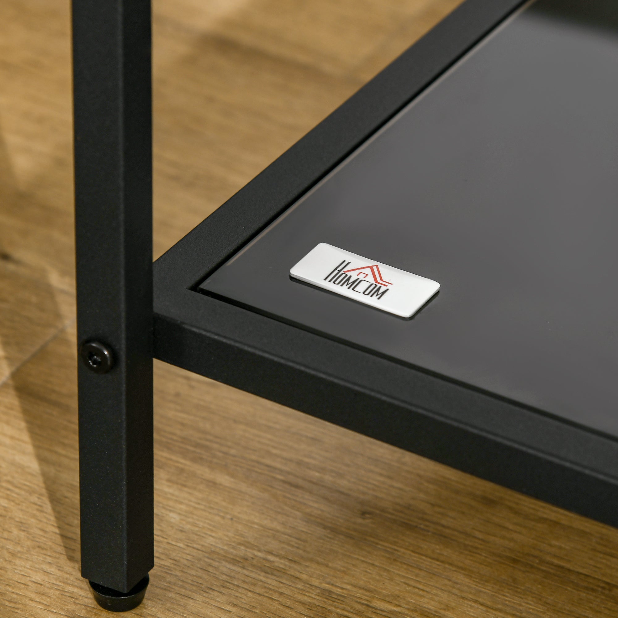 Kozy Tempered Glass Side Table with Storage, Modern 2-Tier Bedside Table with Steel Frame, Black