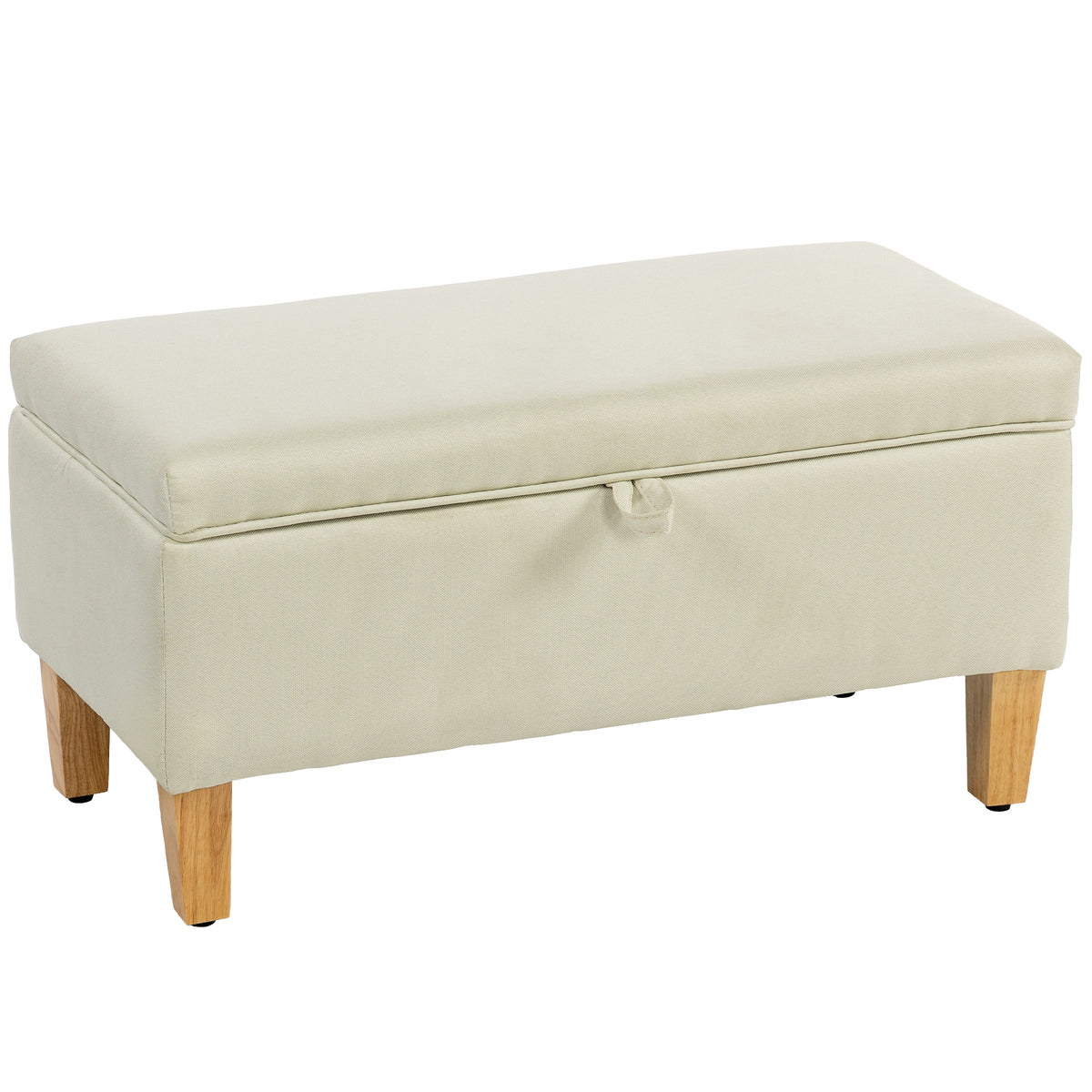 Kozy - 30L Linen Storage Ottoman Padded Footstool with Rubberwood Legs for Storage Box, Bed End, Shoe Bench, Seating, Beige