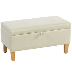 Kozy - 30L Linen Storage Ottoman Padded Footstool with Rubberwood Legs for Storage Box, Bed End, Shoe Bench, Seating, Beige