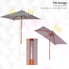 Outsunny 2m x 1.5m Patio Garden Parasol Sun Umbrella Sunshade Canopy Outdoor Backyard Furniture Fir Wooden Pole 6 Ribs Tilt Mechanism