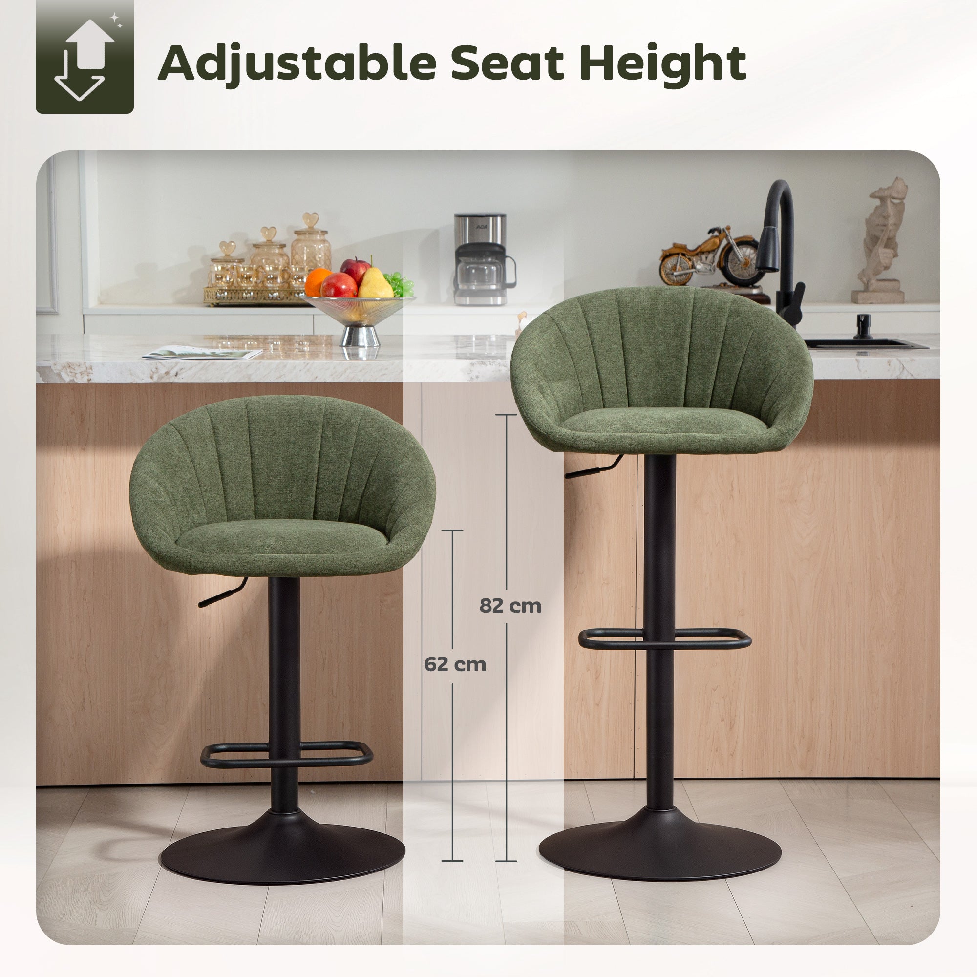 Kozy - Set of Two Relaxed Tub Bar Stools - Dark Green