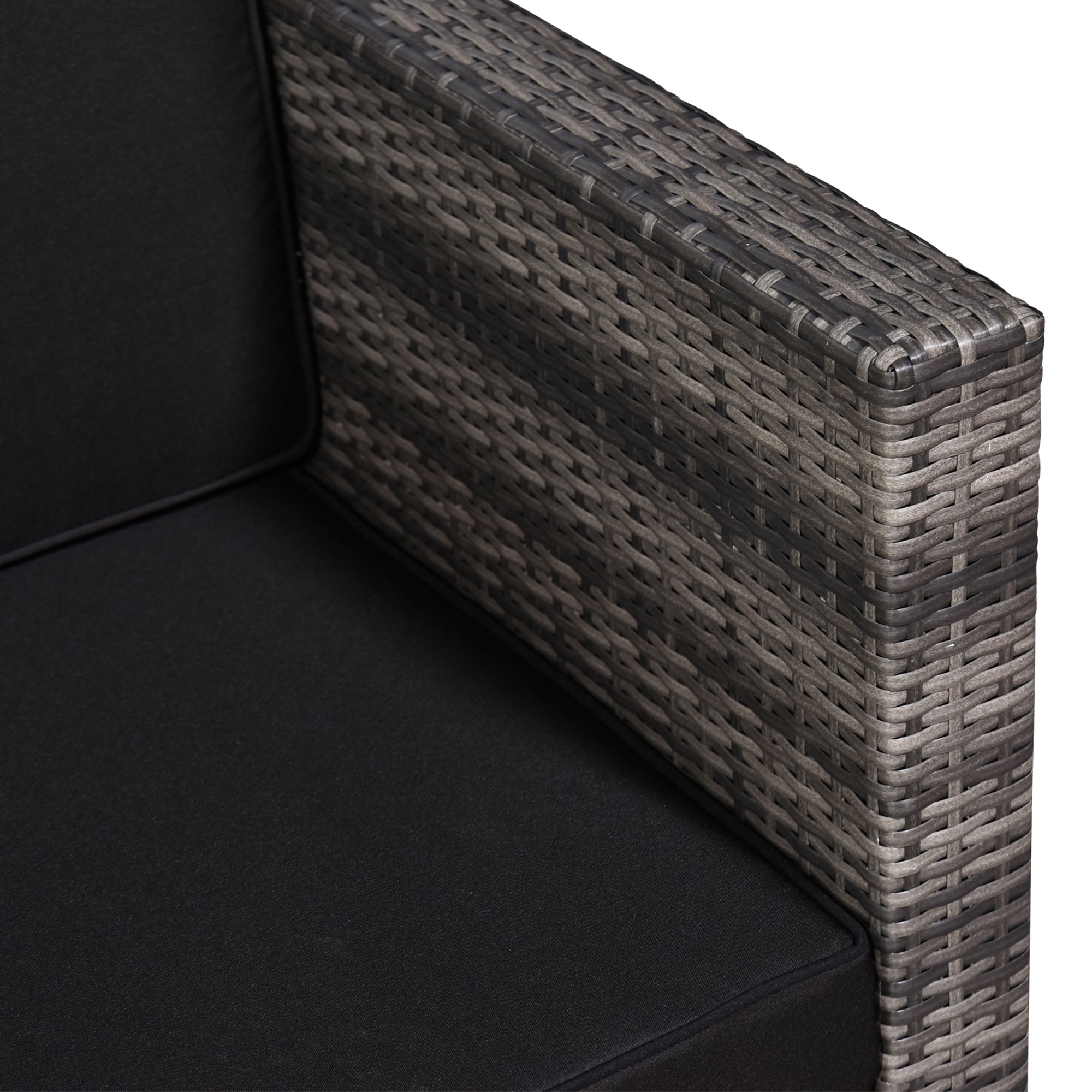 Kozy 3 Pieces Rattan Bistro Set, Wicker Garden Furniture Set with Glass Top Coffee Table and Chairs, Thickened Washable Cushions for Outdoor, Patio, Balcony, Grey