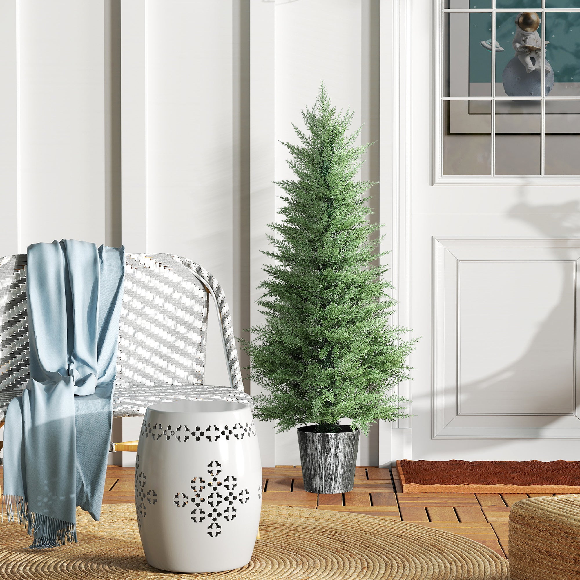 Kozy - 135cm Artificial Cypress Trees Set of 2, UV Resistant Artificial Plants with Decorative Pot, Fake Plants for Indoor Outdoor Decor, Green