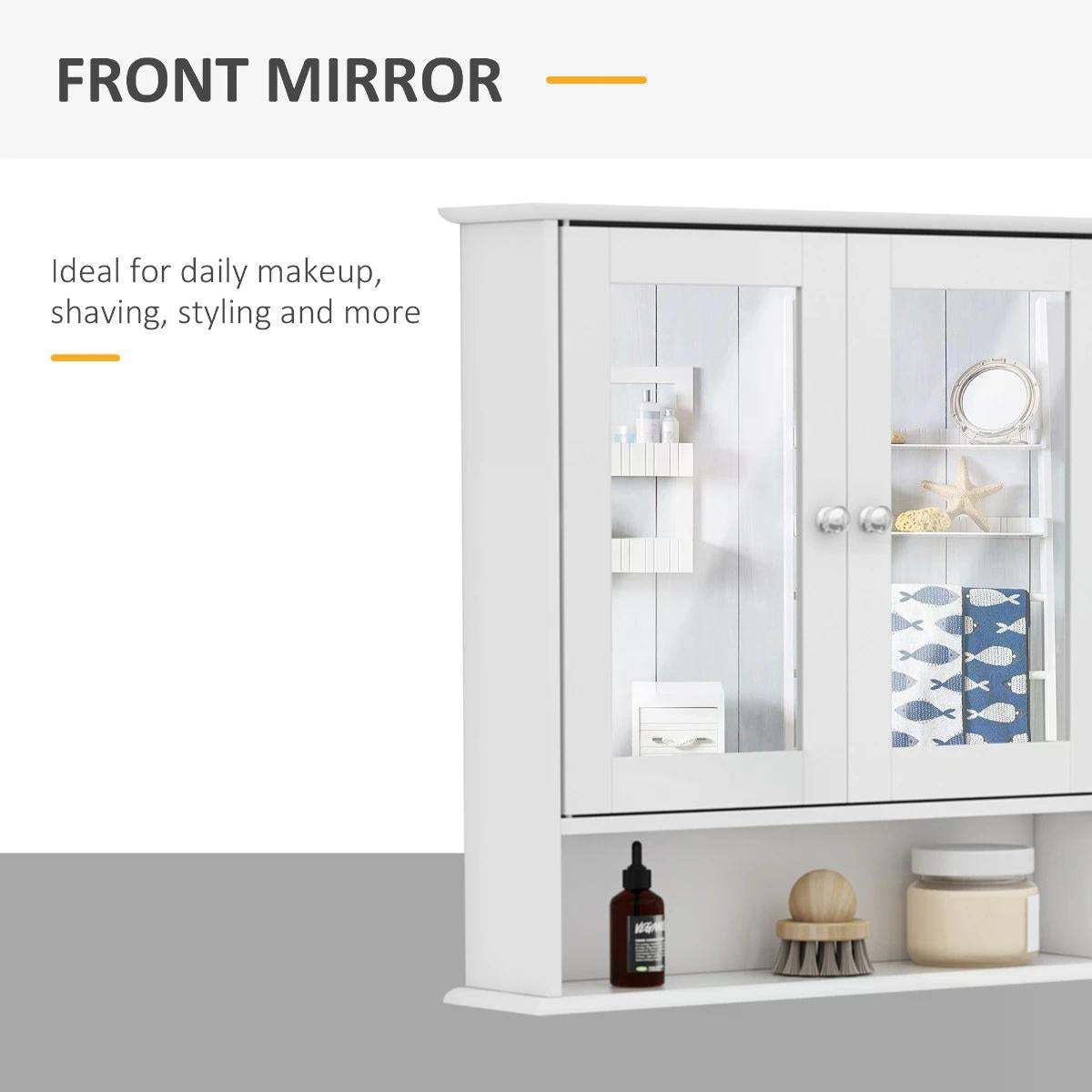 Kleankin Bathroom Wall Cabinet with Mirror Door, White Storage Unit for Toiletries, 56L x 13W x 58H cm, White