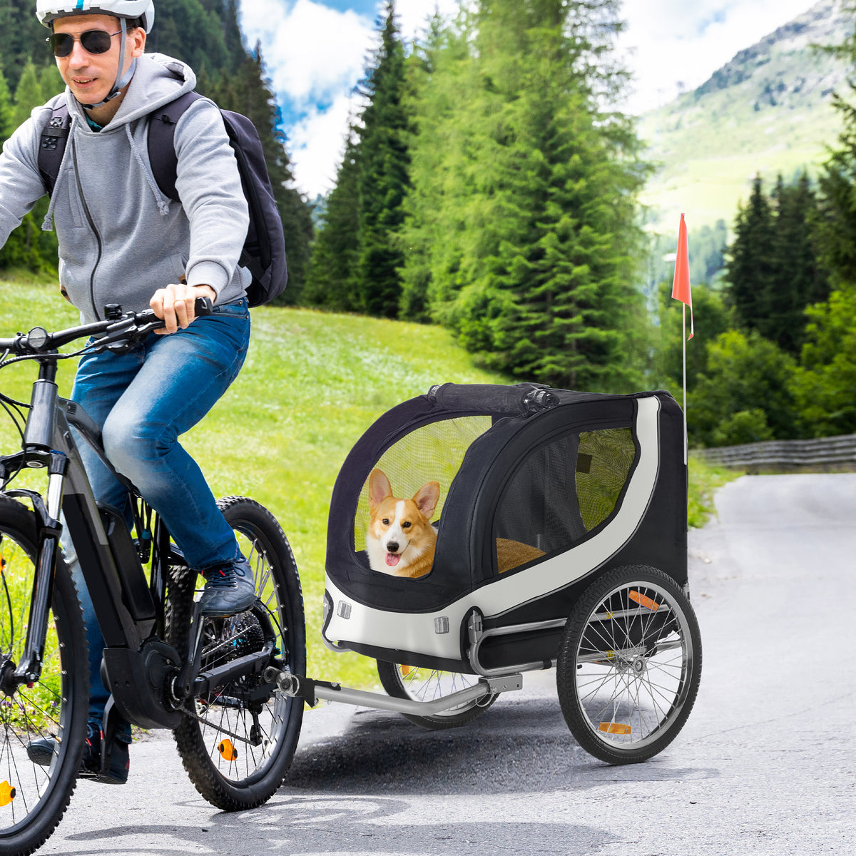 PawHut Durable Pet Bike Trailer, Steel Carrier for Dogs, Water