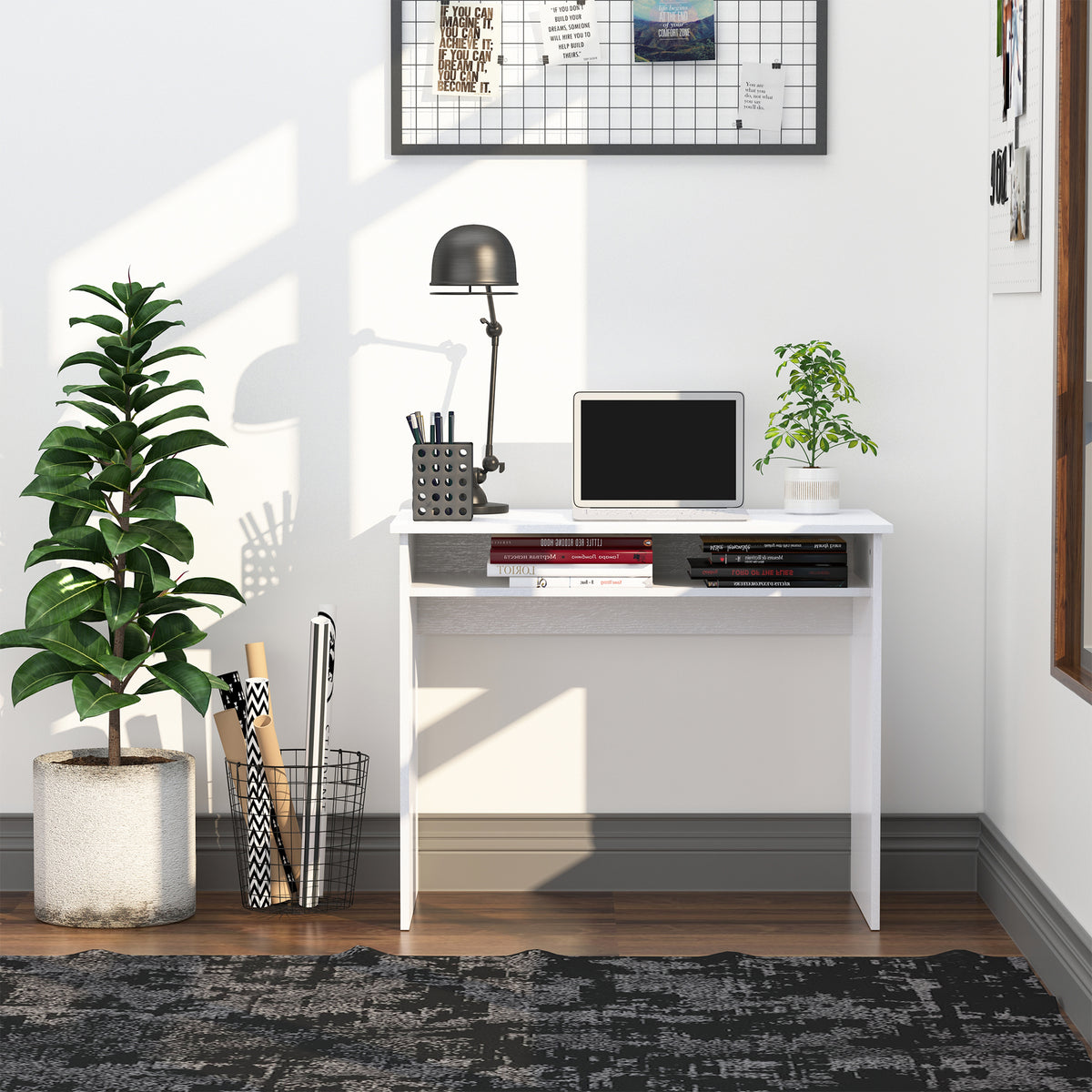 HOMCOM Writing Desk with Storage, Compact Workstation for Home Office, 90W x 50D cm, White