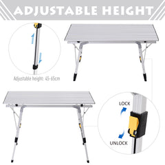 Outsunny 3FT Folding Aluminium Picnic Table Portable Camping BBQ Table Roll Up Top with Carrying Bag Silver