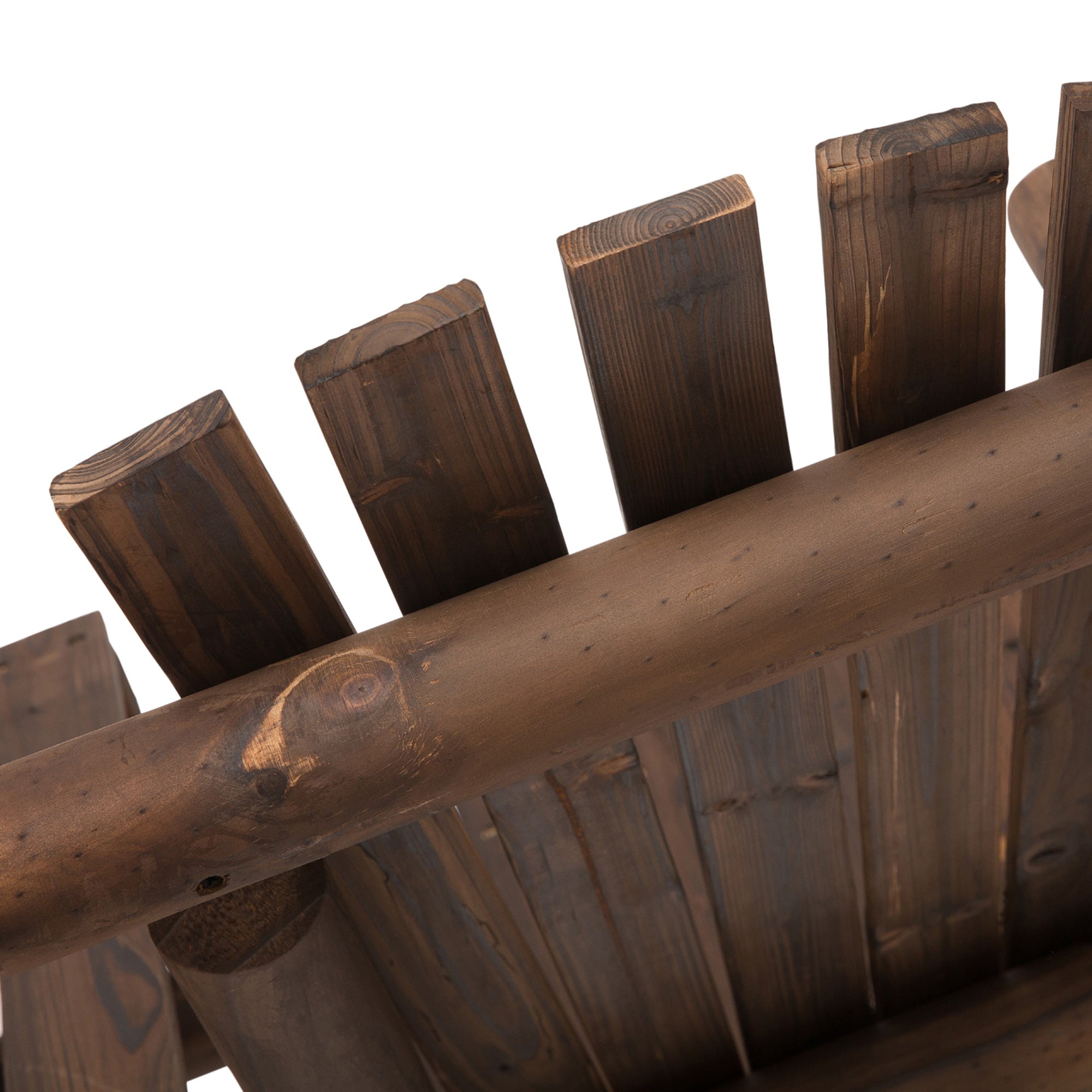 Kozy Wood Patio Chair Bench 2 Seats Jack and Jill Seat w/ Center Coffee Table, Garden Bench, Carbonized