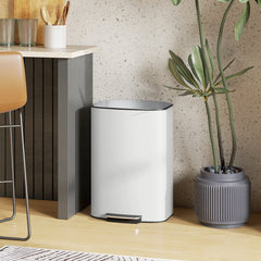 Kozy 50L Kitchen Bin with Soft-Close Lid and Stay-Open Function, Stainless Steel Pedal Bin with Removable Inner Bucket, Carry Handle for Kitchen, Office, Home, Cream