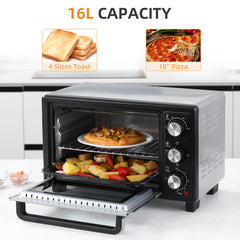 HOMCOM Convection Mini Oven, 16L Countertop Electric Grill, Toaster Oven w/ Adjustable Temperature, 60 Min Timer, Crumb Tray, 1400W | Aosom UK