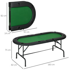 Kozy 8 Player Folding Poker Table, Oval Portable Blackjack Casino Table with Cup Holder, Felt Top and Metal Base, 183 x 82 x 75cm, Green and Black