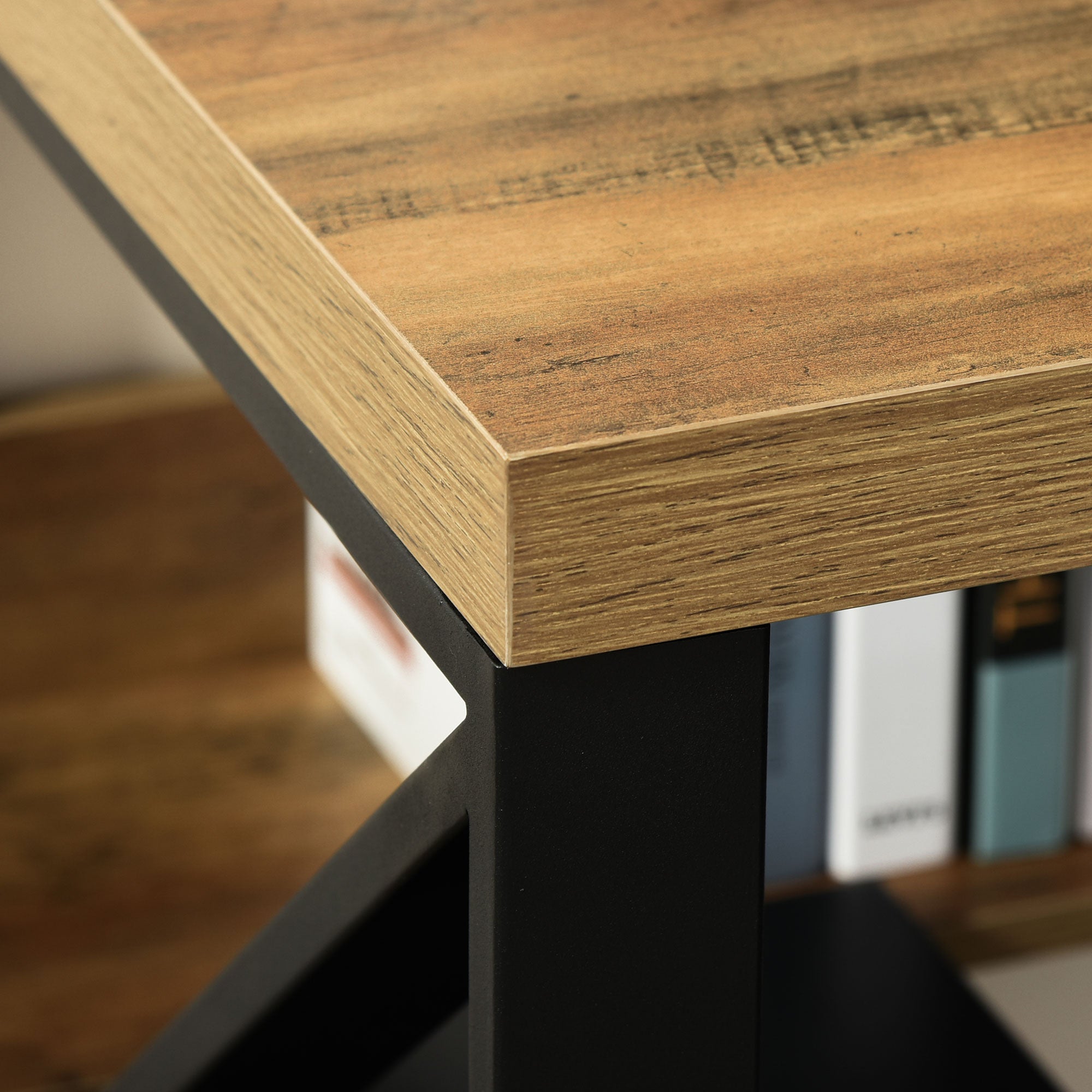 Kozy - Computer Desk Writing Desk Home Office PC Laptop Workstation with Storage Shelf 120 x 60 x 76cm Black Brown Wood Effect