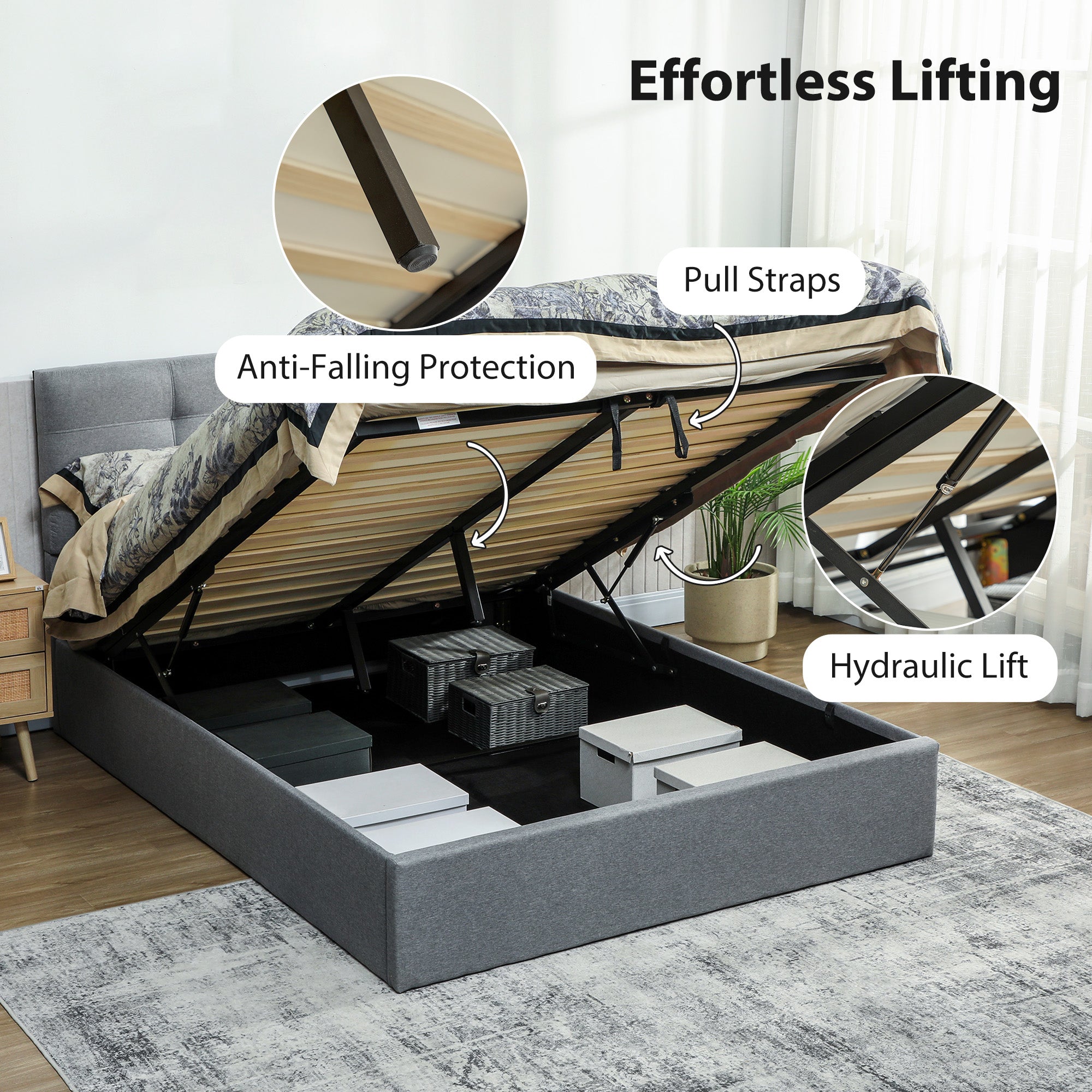 Kozy 5ft King Ottoman Bed with Gas Lift Storage - Grey