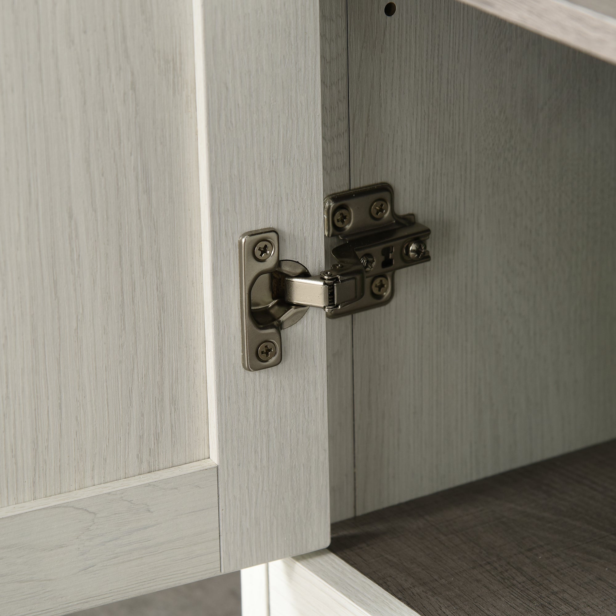 Kozy Tall Bathroom Storage Cabinet, Freestanding Tower Cabinet with 3 Open Shelves and Adjustable Shelf, Antique White