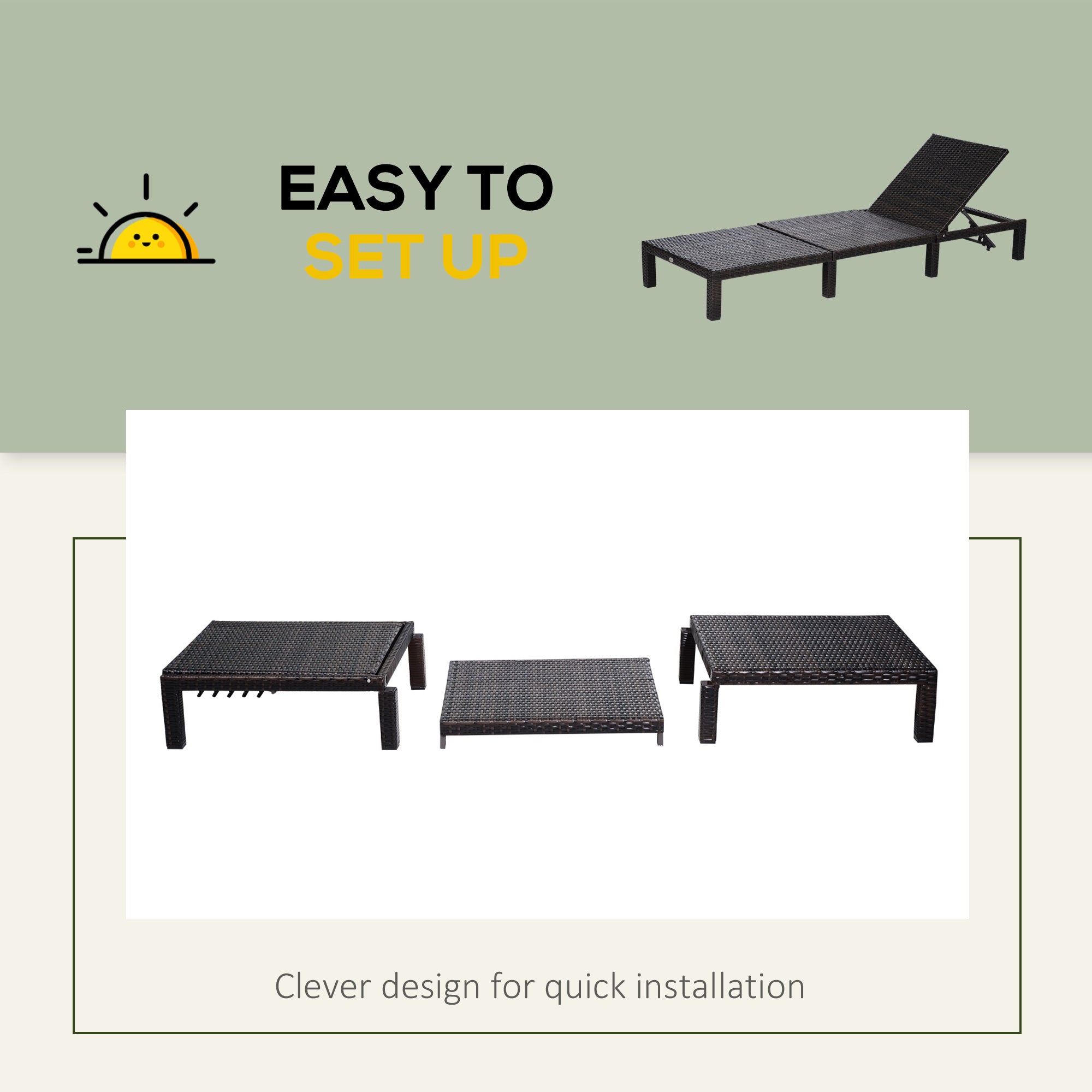 Kozy Rattan Sun Lounger, 5-Level Adjustable Garden Lounger Recliner with Cushion and Headrest, Outdoor Reclining Sunbed, Steel Frame Garden Chair for Patio, Beach, Terrace, Cream White