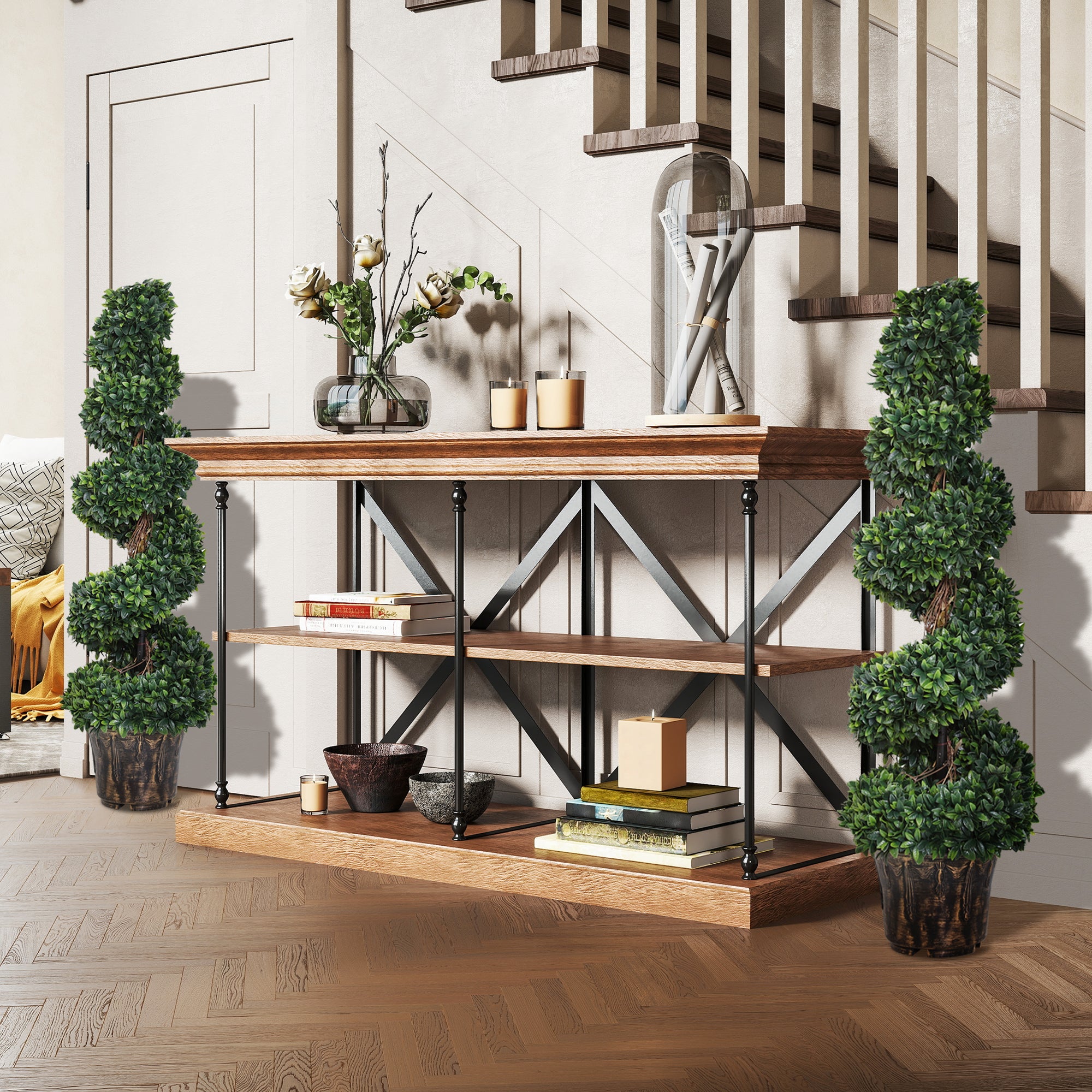 Kozy Set of 2 Artificial Plants White Rose Floral in Pot, Fake Plants for Home Indoor Decor, 90cm, Yellow