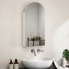 Kozy - Arched Bathroom Mirror Cabinet with Adjustable Glass Shelves - White