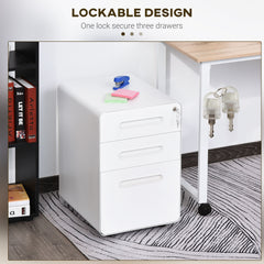 Kozy Lockable File Cabinet with 3 Drawers, Vertical Office Drawer for A4, Letter, Legal Size, Anti-tilt Design, Pre-Assembled Body, White