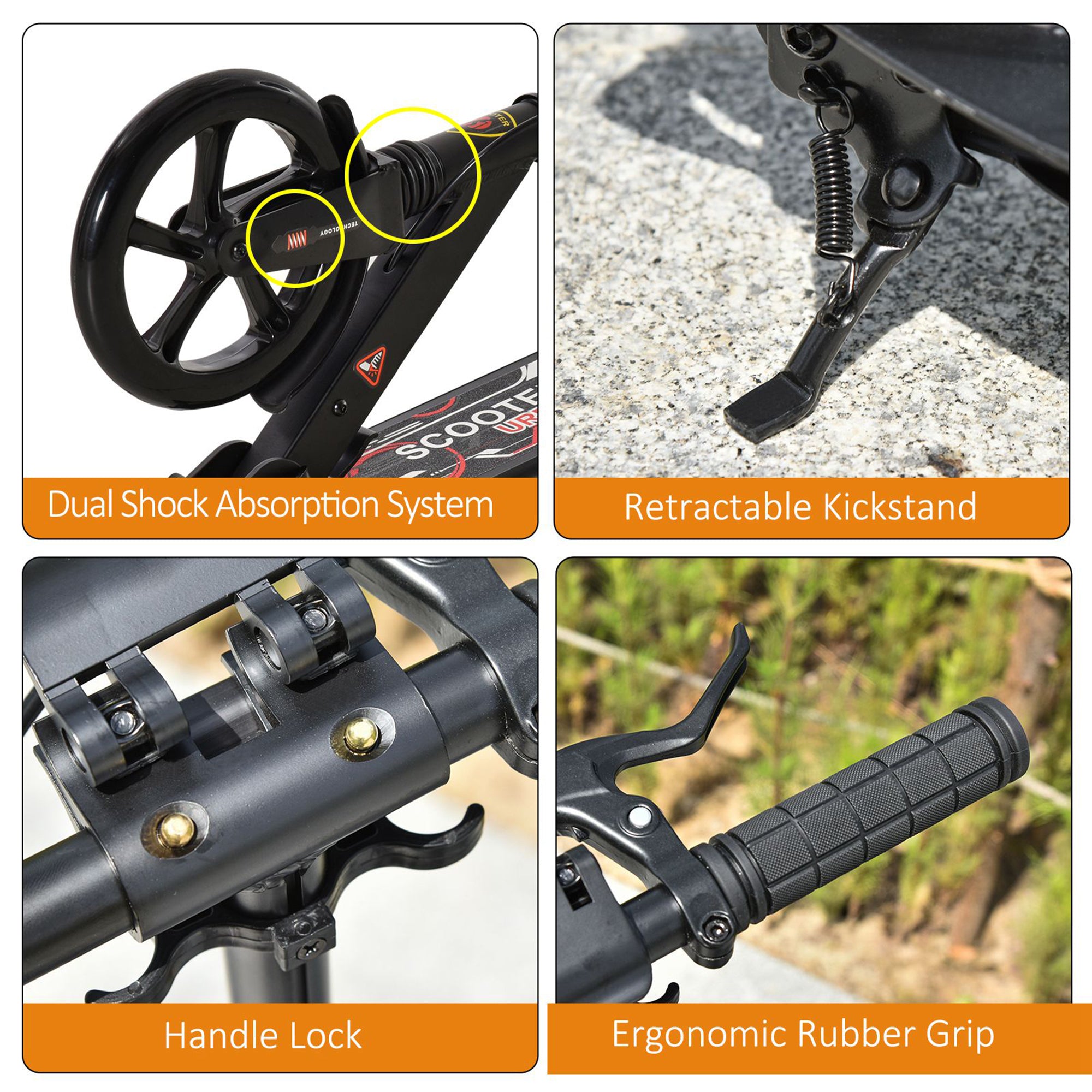 Kozy Kick Scooter, Folding 2 Wheel Scooter for 14+ Teens Adults, with Dual Brake System, Dual Suspension, 230mm Big Wheels, 3 Adjustable Handlebar, up to 100KG, Black