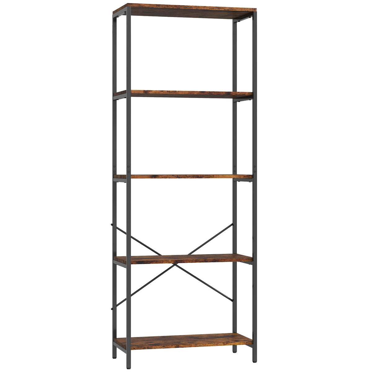 Kozy 5-Tier Bookshelf, Industrial Bookcase with Metal Frame - Rustic Brown and Black