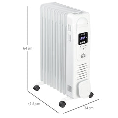 Kozy 2000W Digital Oil Filled Radiator, 9 Fin, Portable Electric Heater with LED Display, Timer, 3 Heat Settings, Safety Cut-Off and Remote Control, White