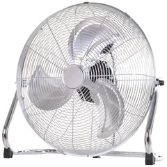 Kozy 20" Chrome Metal Floor Fan with Tilting, High Velocity, 3 Speed, Portable Gym Fan for Home Office, Silver