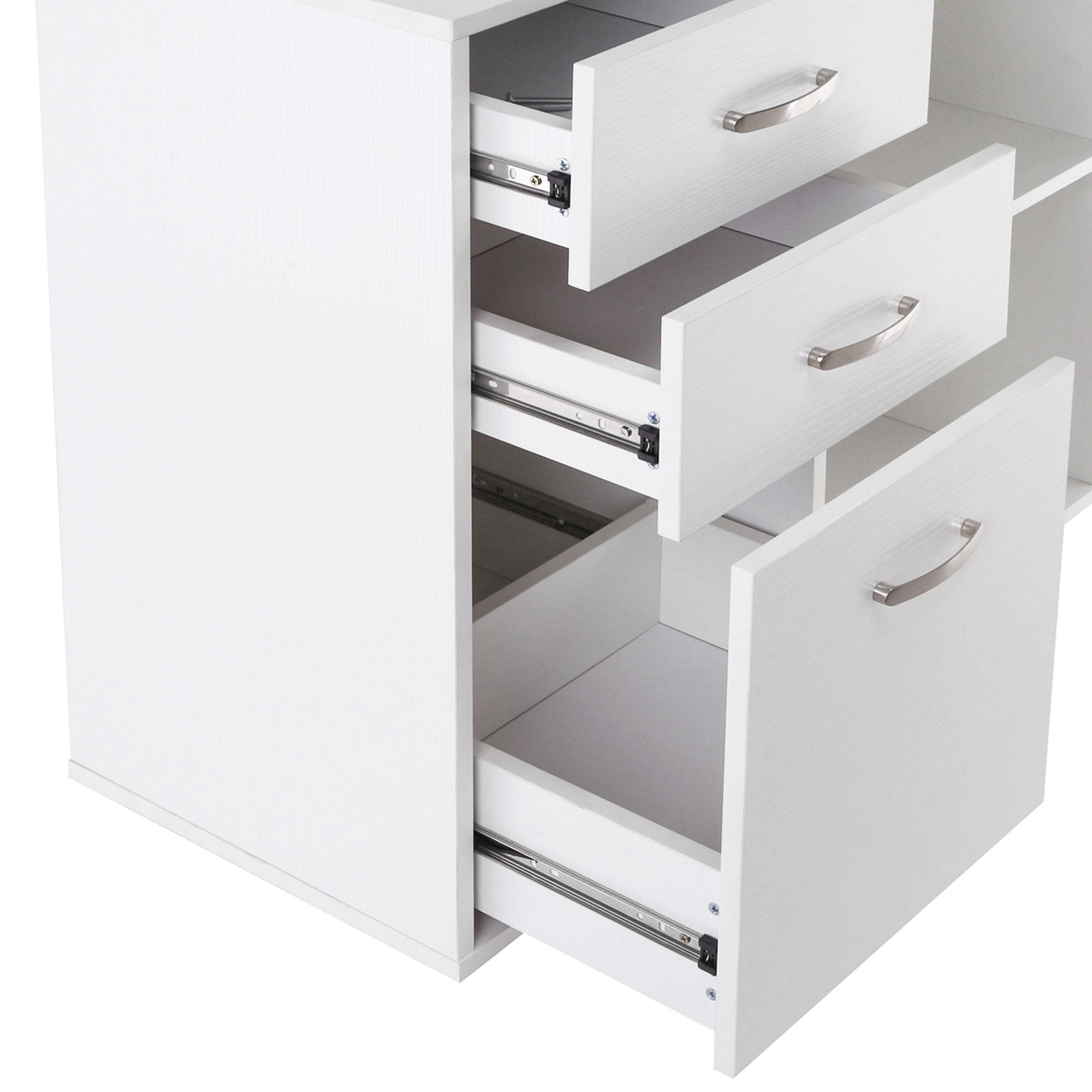 HOMCOM Computer Desk Table Workstation Home Office L Shape Drawer Shelf File Cabinet White