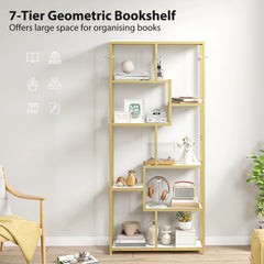Kozy Seven-Tier Geometric Bookcase - White/Gold Tone