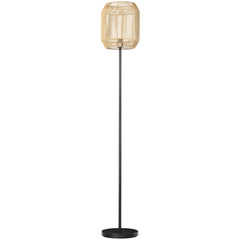 HOMCOM Farmhouse Standing Lamp, Floor Lamps with Hand Woven Rattan Lampshade for Living Room | Aosom UK
