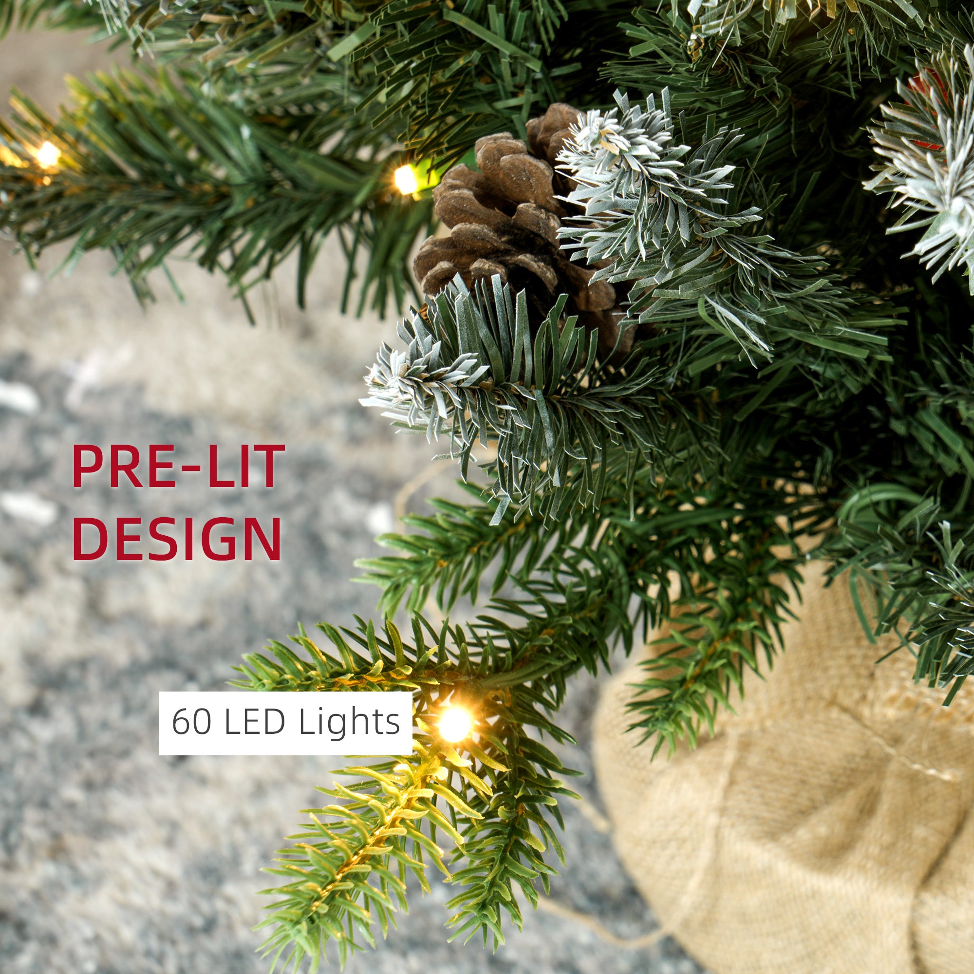 Kozy - Set of Two 3ft Christmas Trees, with Lights, Berries and Pinecones