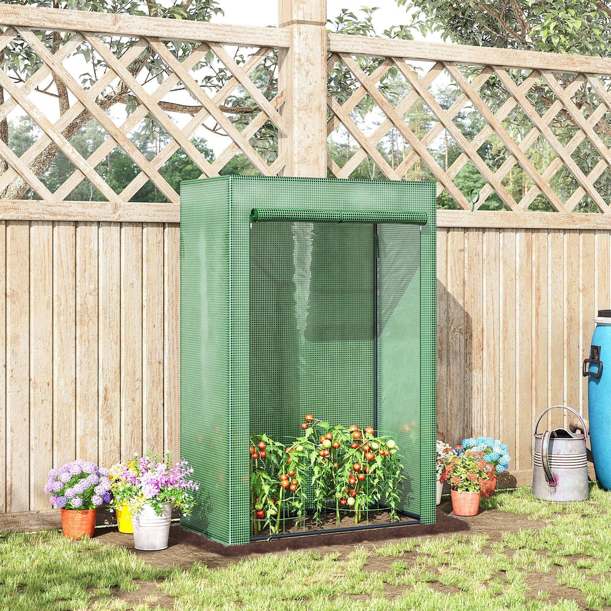 Outsunny 100 x 50 x 150cm Greenhouse Steel Frame PE Cover with Roll-up Door Outdoor for Backyard, Balcony, Garden, Green | Aosom UK