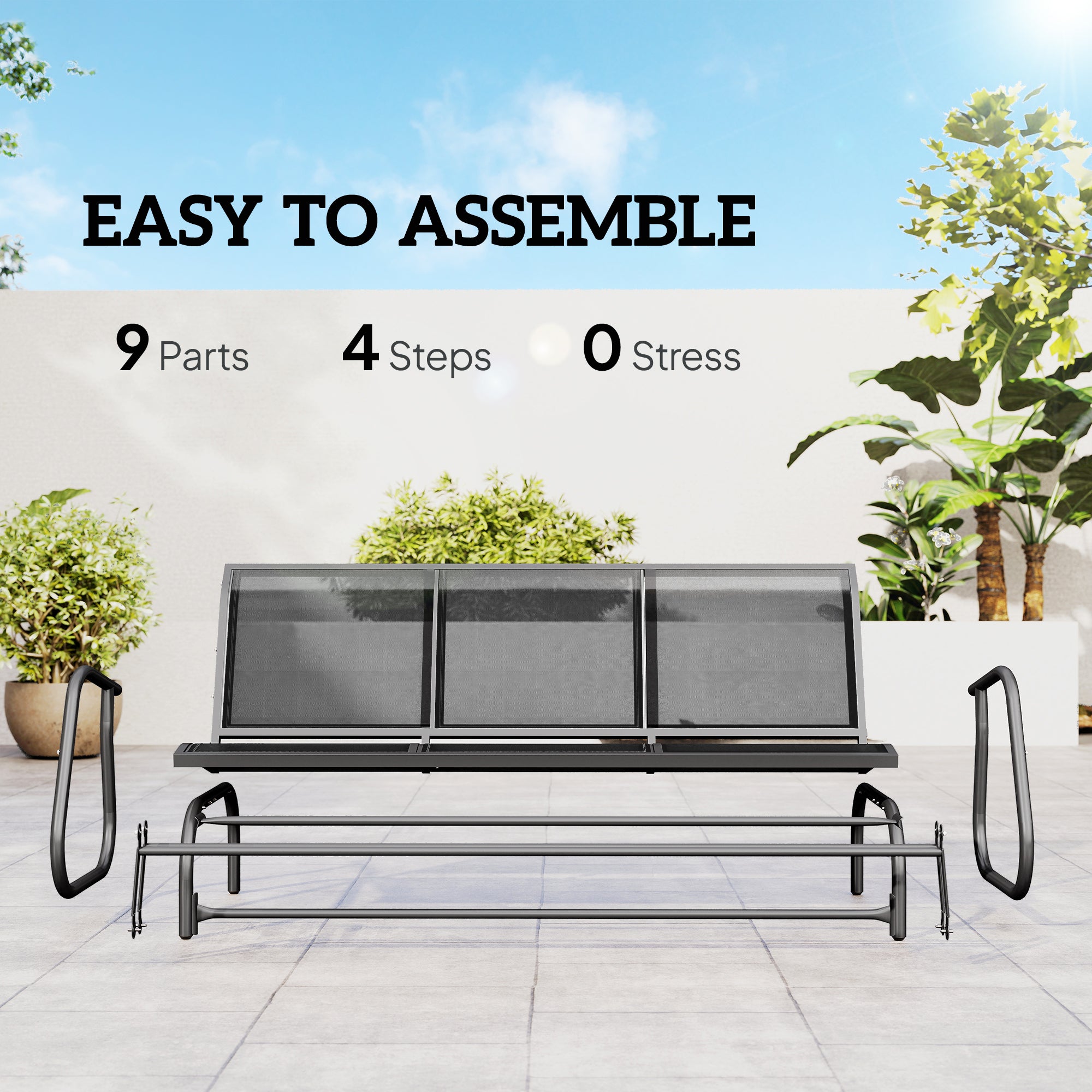 Kozy 3-Seat Glider Rocking Chair for 3 People Garden Bench Patio Furniture Metal Frame, Grey